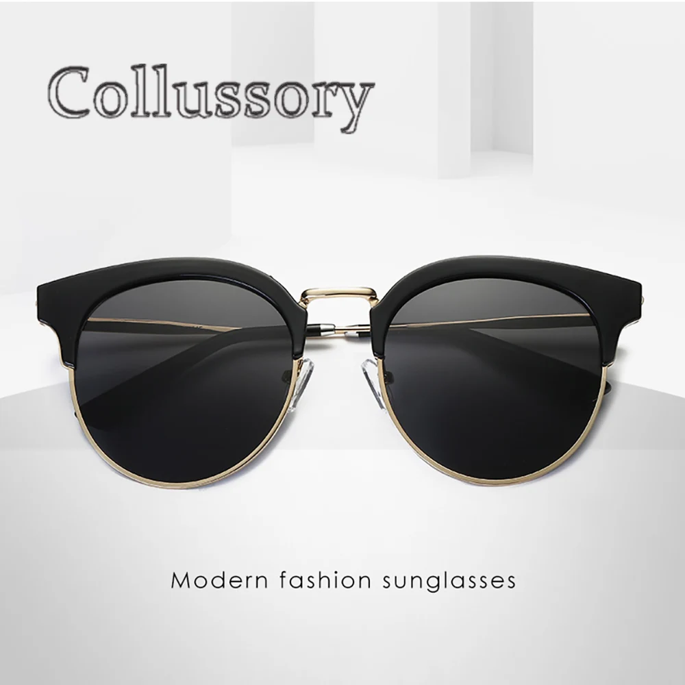 

2019 Women's Sunglasses Fashion Brand Designer Polarized Round Half Metal Retro Metal Mirror Lens Driving Sun Glasses for Lady