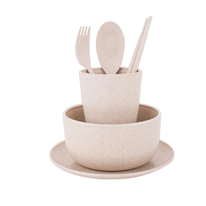 

Portable Reusable Wheat Straw Tableware Environment-friendly Tableware Gift Set Beige