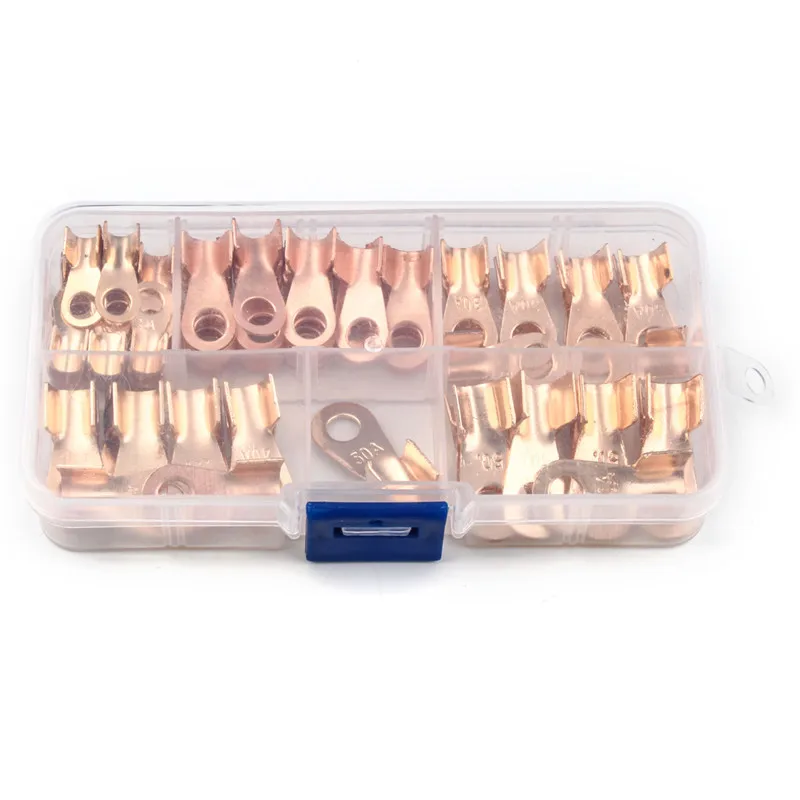 Terminales faston redondos 150 unids,Terminal ojo cable M3 M4 M5 M6 M8 M10 Kit lat/ón Terminales de Alambre Anillo de Crimpado de Cobre Conector de Cable