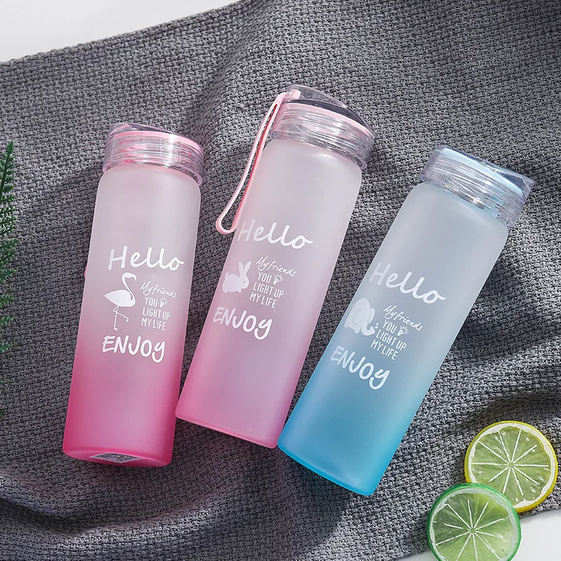 

Water Bottles Drink Bottle Sports Water Bottle Animal Gradation Frosted Glass Bottle Thicken Colorful Glass Cup Outdoor Portable