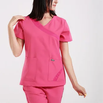 

Nurse Scrub Uniform Infinity Medical Scrubs Set Mock Wrap Hospital OR Work Clothes for Women Stretch Medical Doctor Tunic