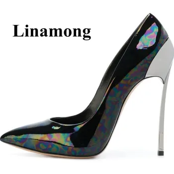 

Fashion Shallow Metal Heel Colorful Patent Leather Sexy Pointed Toe Thin High Heel Spring Summer High Quality Women Pumps