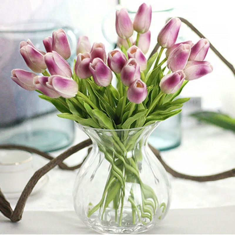 Light Purple 1 шт. ПУ-тюльпаны искусственные шелковые цветы настоящие цветные Artificiales Para Decora мини-Тюльпан для дома Свадебные украшения цветы - Цвет: Light Purple