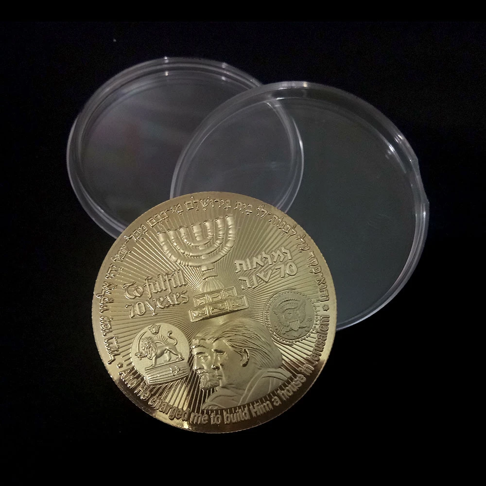 2PCS 2018 King Cyrus Donald Trump Gold Coin Jewish Temple Jerusalem Israel Gifts