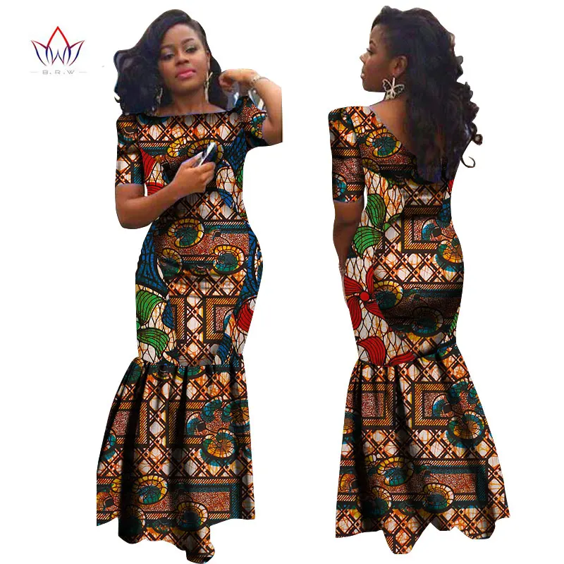 Африканская одежда модный стиль африканские женщины o-образным вырезом размера плюс длинное платье Африка восковое платье нигерийская традиционная одежда WY694