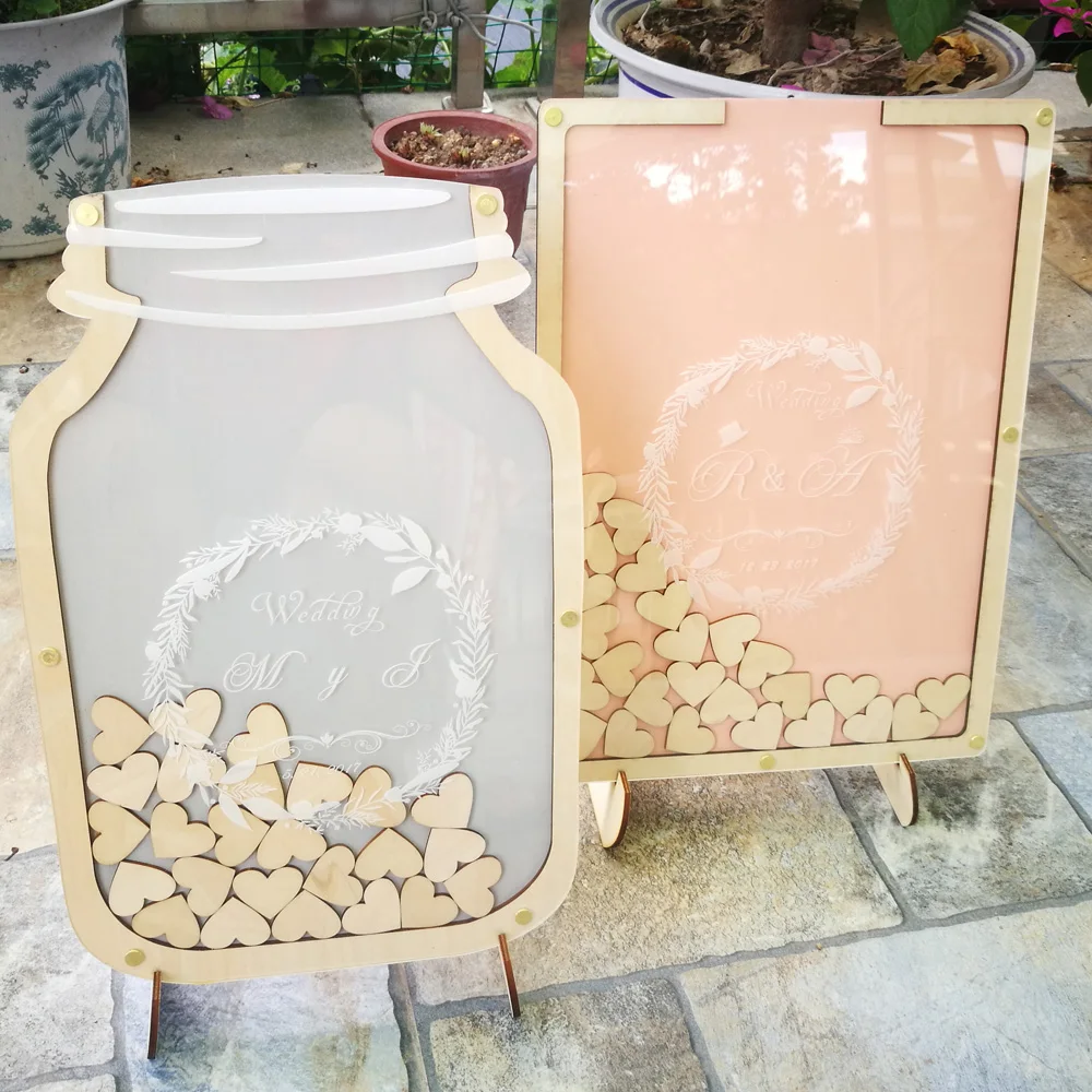 Personalised Wedding Guest book, Custom Drop top Drop box wedding alternative GuestBook with 60-100 hearts, Rustic Wedding Gift6