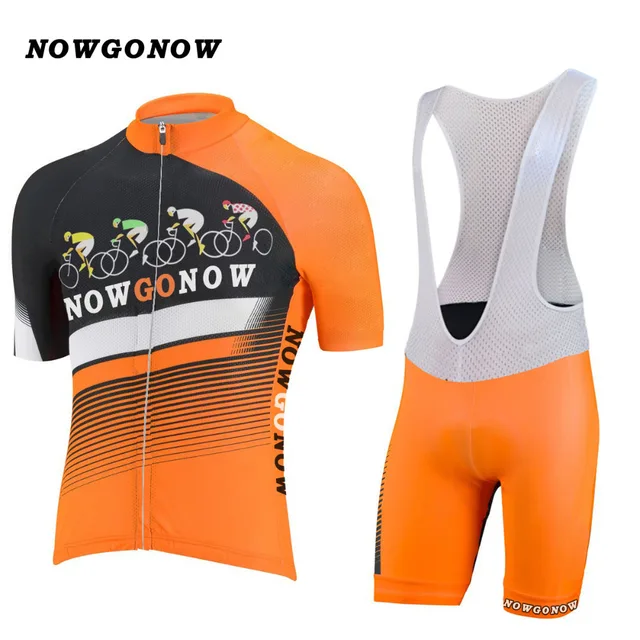 Men custom cycling jersey set team orange clothing bike wear pro road