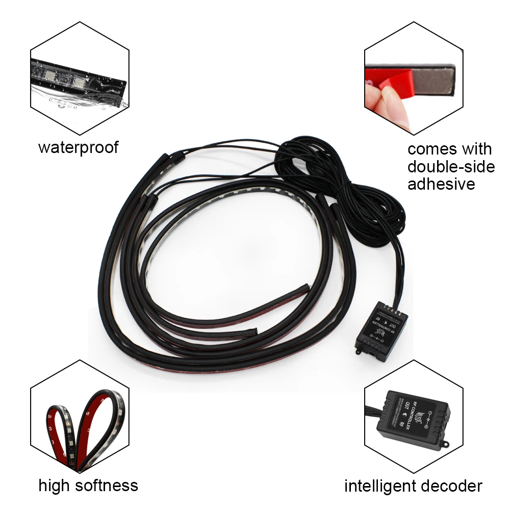 MODERN CAR 4 In 1 APP LED Strip Light Car Flexible RGB Chassis Bottom Lights Remote Controller Atmosphere Lamp 60/90CM 90/120CM