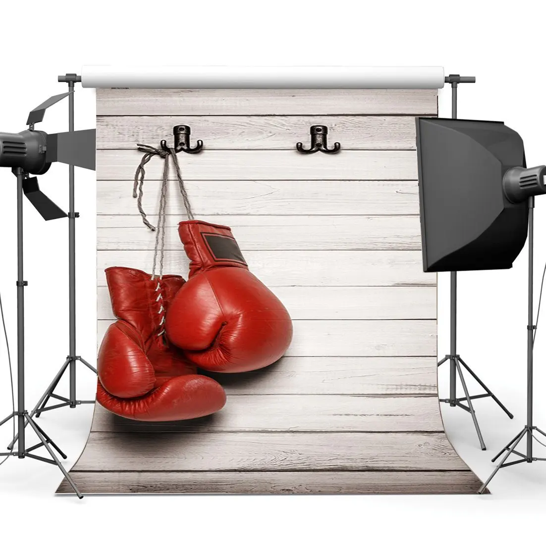 

Red Boxing Glove Backdrop Shabby Wood Plank Backdrops Whitewashed Stripes Wooden Floor Photography Background