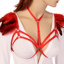 Цвет красного вина перо жгут Кейдж бюстгальтер подвязки плечо погоны крылья бюстгальтер без косточек для Для женщин упругой плюс Размеры Косплэй Одежда для танцев
