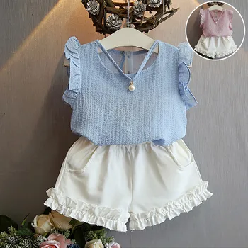 

2020 summer children's clothes girls sets fashion thin purfle sleeveless vest +shorts 2 piceces baby girl sets for girls outfits