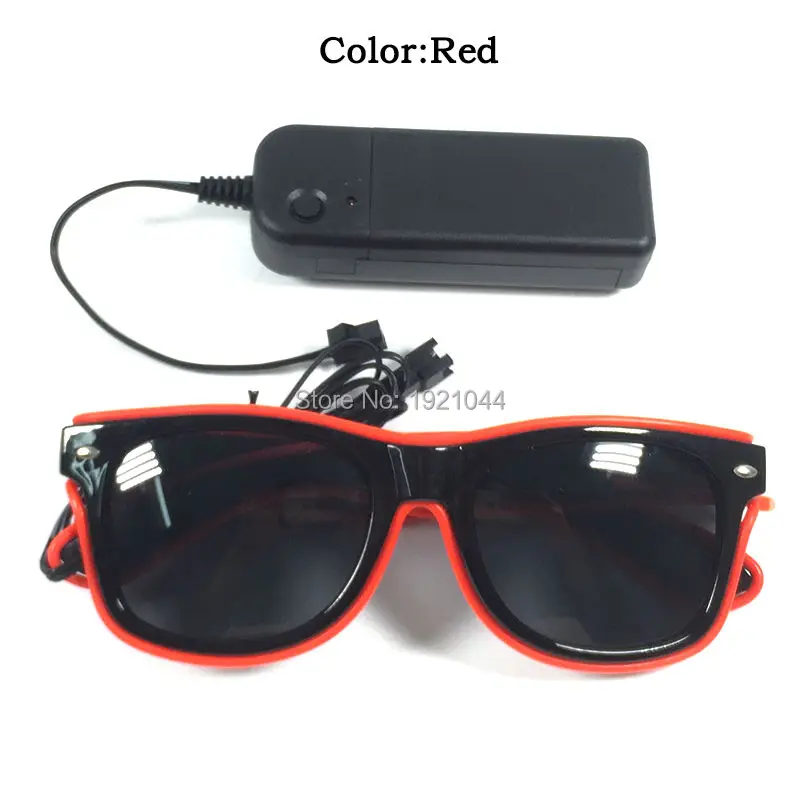 Wholesale 50pcs EL Wire Glowing Glasses with black lens Glow Party Supplies with DC-3V Steady on Inverter