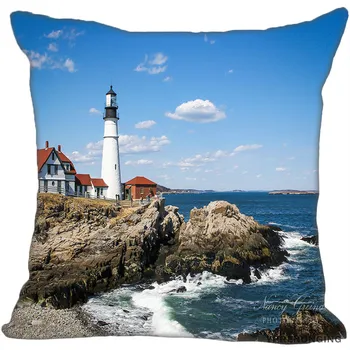 

Custom Pillowcase Cape Elizabeth Lighthouse Sunset Square Zippered Pillow Cover(One Side)180522-01-04