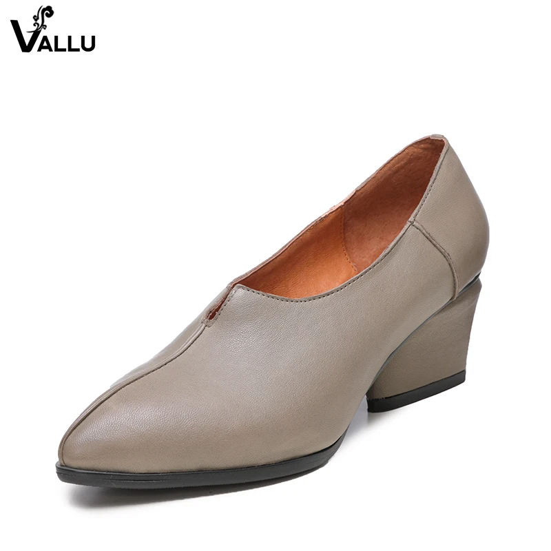 

Fashion High Heel Shoes Woman Pointed Toe VALLU Pumps Ladies Sheepskin Leather Slip-On Female Casual Dress Shoes