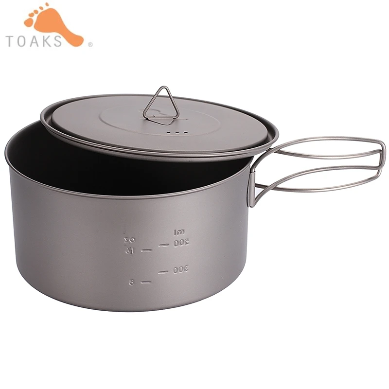 TOAKS 900 ml de titanio Pot Camping al aire libre de ollas de cocina ultraligero de olla de titanio con tapas plegable asas POT-900-D130