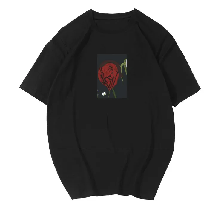 

Kpop nct u nct 127 Taeyong same rose printing o neck t shirt unisex summer fashion short sleeve loose t-shirt lover tees