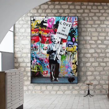 

Modern Pop Graffiti Wall Art Canvas Love Is The Answer Posters And Prints Einstein Spray Painting Art Pictures For Living Room