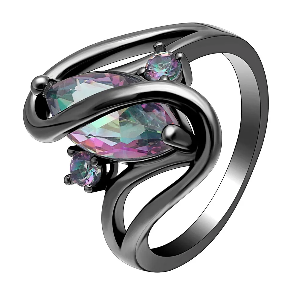 

VNFURU Colored Zircon Rings Black Gun Rings Hollow Rings With Color CZ For Lady For Engagement Party Jewelry