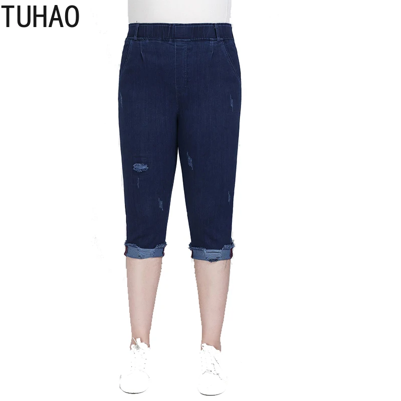 

TUHAO 10XL 9XL 8XL 7XL Women Jeans Plus Size Casual High Waist Summer Pant Stretch Denim Trousers for Woman Blue Black LX58