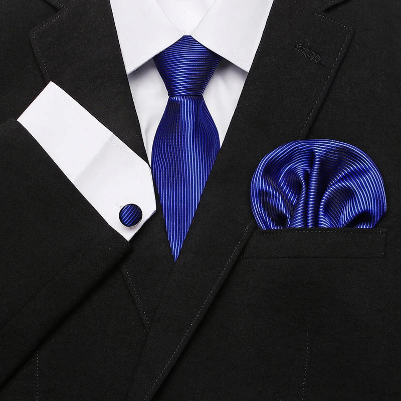 Для мужчин галстук синий полосатый 100% шелк жаккард Тканые Gravata Галстук Ханки Запонки Набор для Для мужчин свадебные 2 шт/комплект оптовая