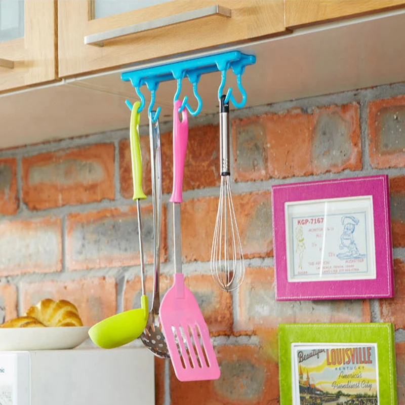 

4 Color Kitchen Cabinet Wall Cabinet Hook Kitchen Storage Strong Sticky Hooks Wall Rails kitchen six angle hook Free shipping