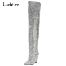 Luchfive/высокие сапоги до колена с блестящими кристаллами для подиума; женская обувь на шпильке; stitter stilefel stirass stilefel