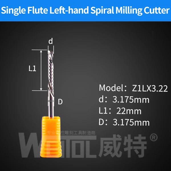 Weitol 5A 1 шт. 3,175 мм вниз резки один флейта бит карбида Концевая фреза ЧПУ концевые фрезы для акриловых левосторонних спиральных бит - Длина режущей кромки: 5AZ1LX3.22