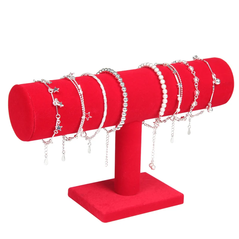 Однослойные бархатная подставка для демонстрации браслетов держатель T-шест ювелирные изделия браслет вешалкки, высокое качество цепи для хранения ювелирных изделий - Цвет: Red Velvet