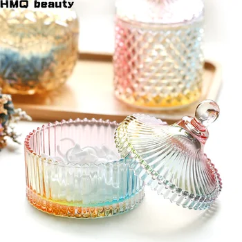 

Stained Crystal Glass Tank Eyelash Extension Tool Creative Style Embossed Cover Rainbow Storage Can For Eyebrow Brush Lip Brush