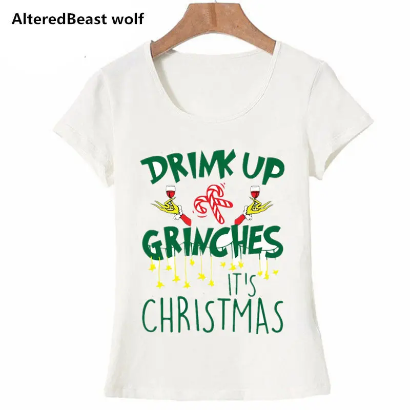 Drink Up Grinches новогодние майки для женщин, подарок, слоган, красные, модные, гранж, вечерние, стильные, эстетические, Забавные футболки, цитата, готика, футболки - Цвет: as picture