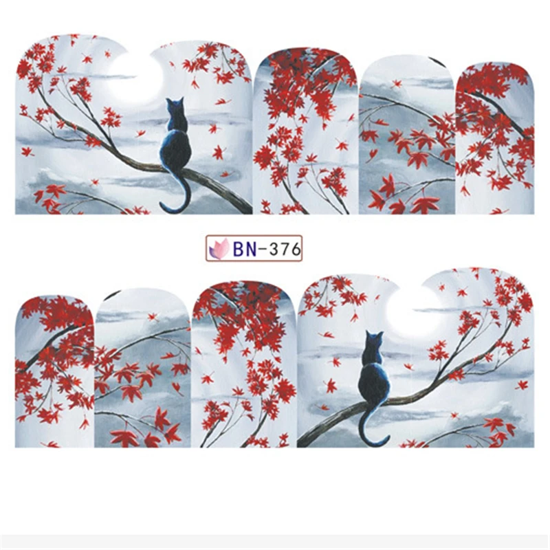 

Nail sticker art decoration tree cat autumn sun slider adhesive Water Transfer decals manicure lacquer accessoires polish foil