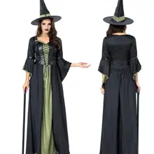 Хэллоуин высокого качества костюм для женщин костюм ведьмы сексуальное платье и шляпа Pu патч работы Косплей Костюм