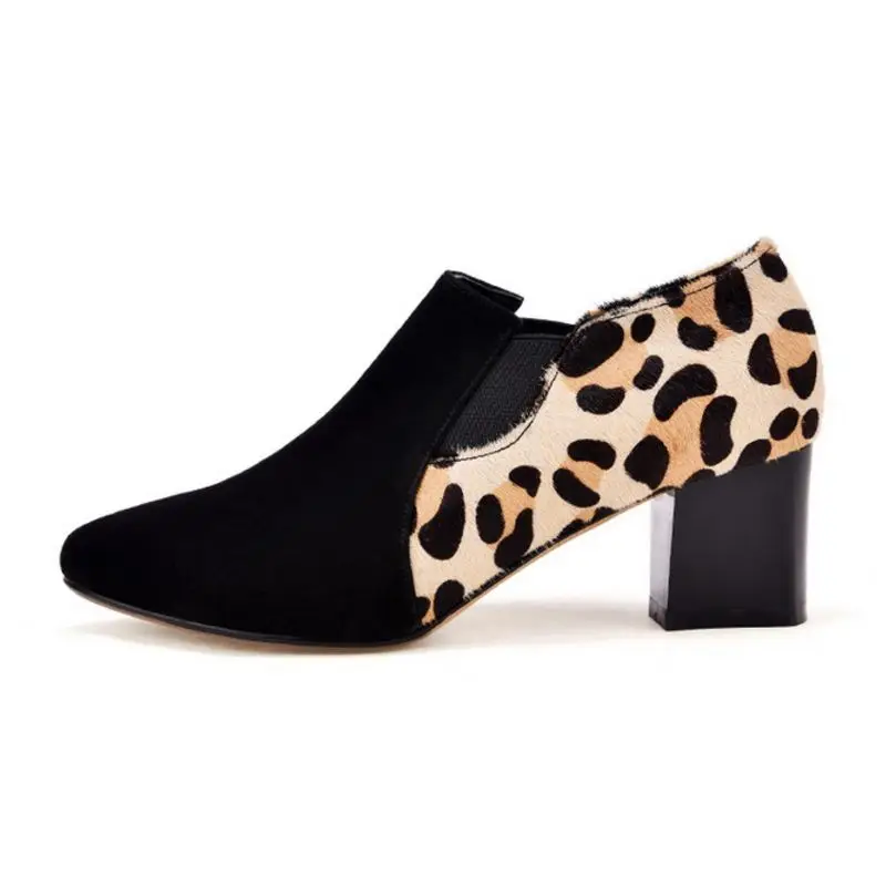 Parti Taille Pompes 33 Bout Rond Sexy Léopard Talon En À Femmes Talons Véritable Noir 42 Épais Hauts Cuir Chaussures Coolcept xSwaIZqw