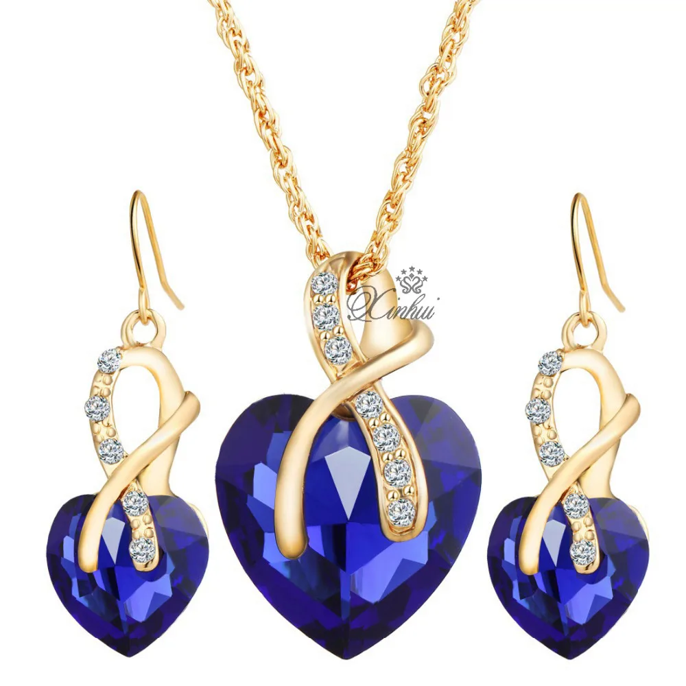Fashion Drop Earrings Pendant Necklace Set Design Luxury ladies Crystal