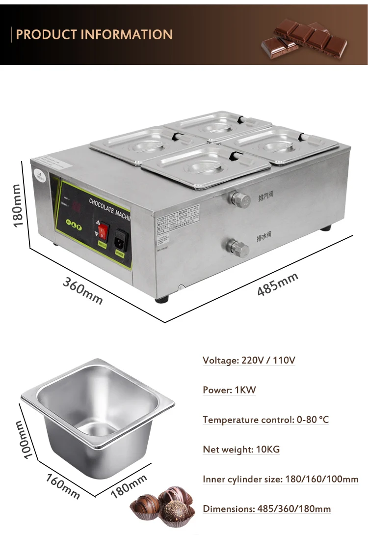 XEOLEO плавильная машина для шоколада, закалка шоколада, плавильная печь для шоколада, 4 резервуара, нагревание горячего фондю