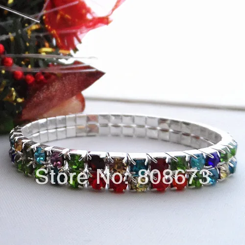 12PCS/LOT Two Row Multicolor Crystal Rhinestone Elastic Braceletin