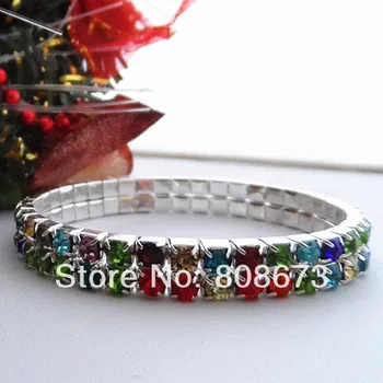 

12PCS/LOT Two Row Multicolor Crystal Rhinestone Elastic Bracelet