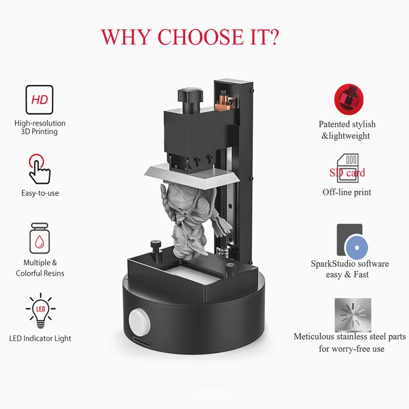 Sparkmaker УФ отверждения SLA/DLP/lcd 3d принтер объем печати 98 мм* 55 мм* 125 мм ваш первый 3d Impresora для ювелирных изделий стоматологических моделей