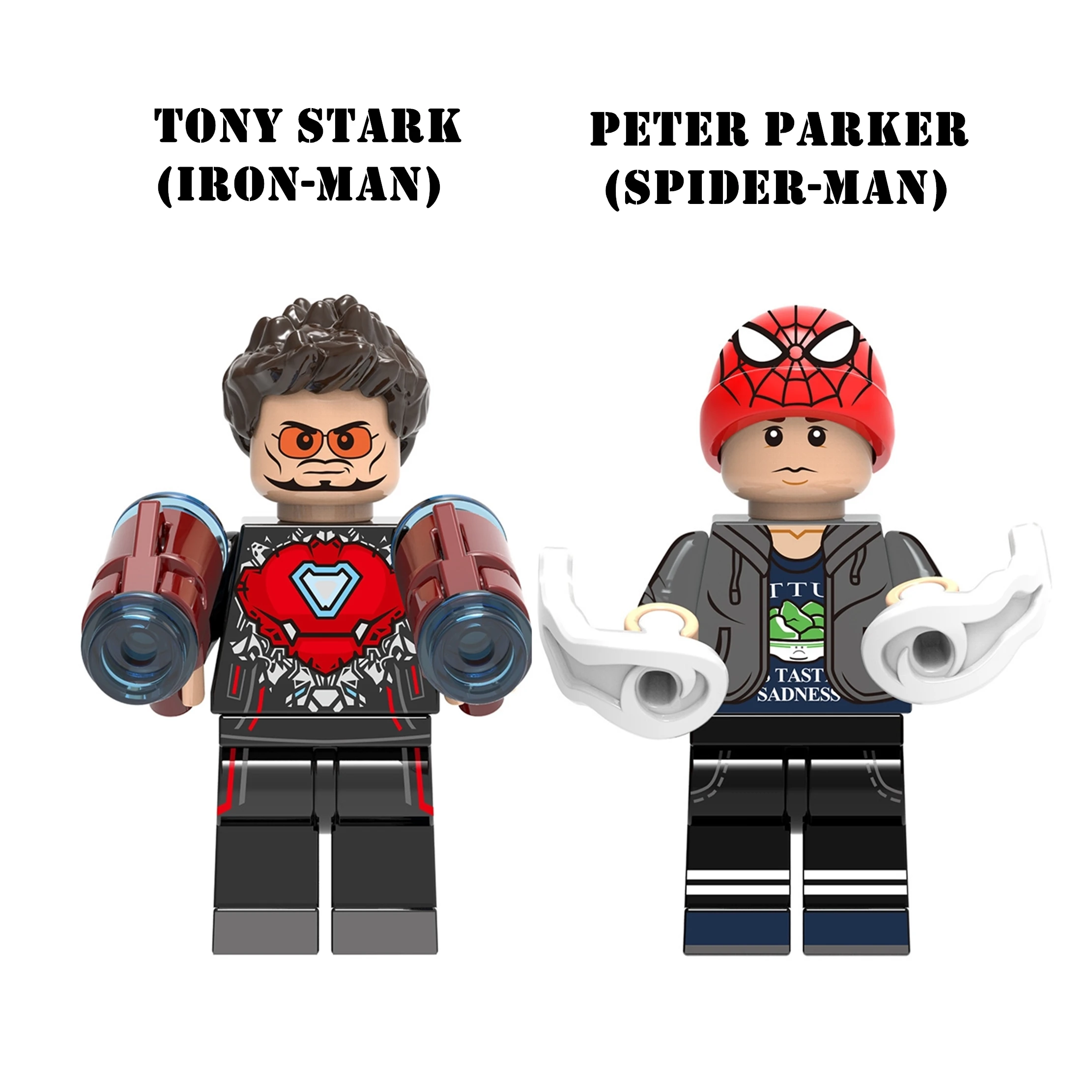

2pcs Avengers Partner Couples Tony Stark Peter Parker Iron-Man Spider-Man Building Blocks Bricks Gifts Toys Compatible With Lego