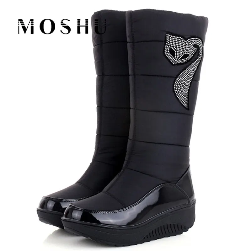 

Fashion Women Snow Winter Boots Female Mid Calf Puff High Boots Crystal Waterproof Wedges Ladies Shoes Zapatos Mujer Botas