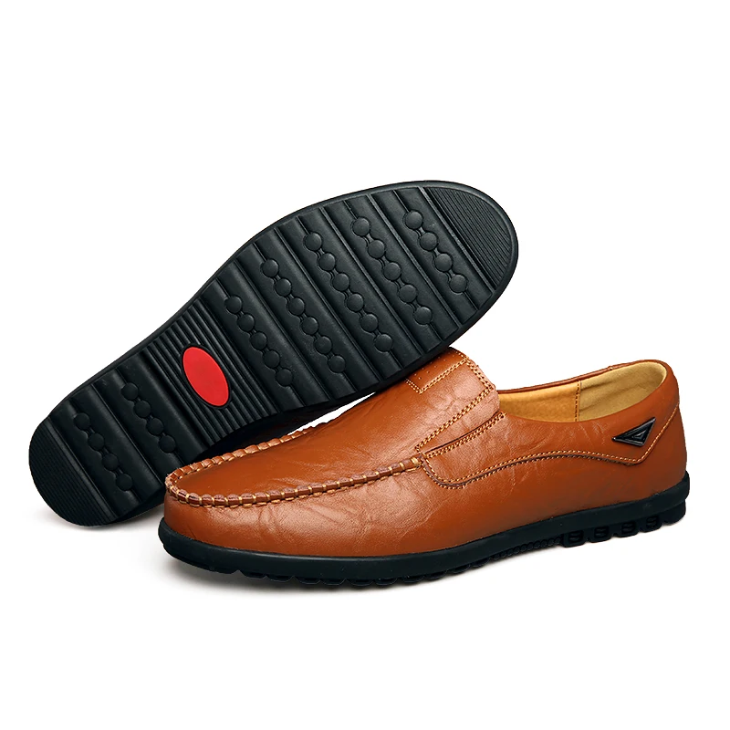 Мужская повседневная обувь из натуральной кожи; Роскошные Брендовые мужские лоферы; мокасины; дышащие слипоны; черные туфли для вождения; большие размеры 37-47