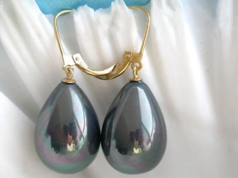 

Lovely Women's Wedding Jewelry JYT68 FREE shipping>>>> Charming 12X16MM black AB shell pearl earring AA+SA