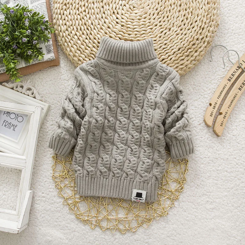 Детский свитер детская одежда весенний Детский свитер вязаный Однотонный свитер для маленьких мальчиков и девочек пуловер для малышей От 1 до 3 лет - Цвет: High collar gray