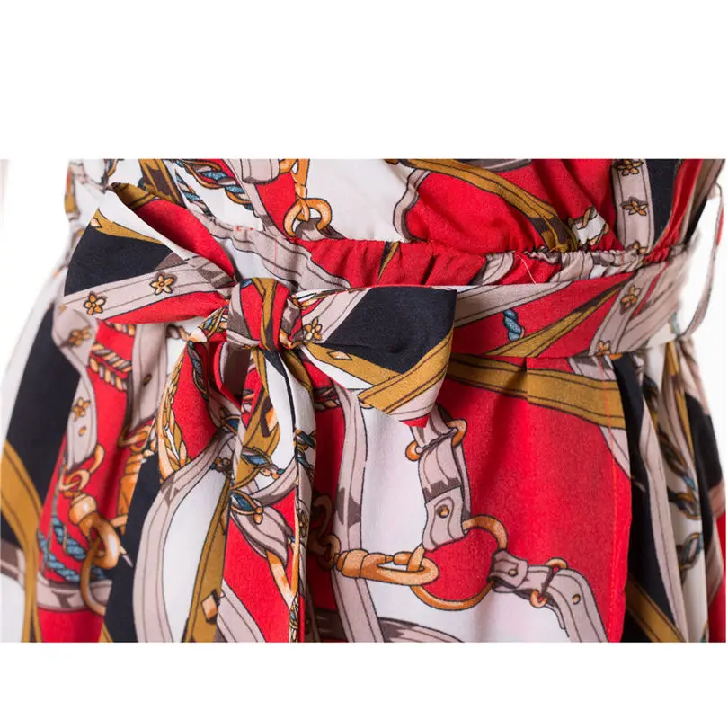  New Fashion Women Summer Lady Elegant Sexy Neck-Tied Bohemian Holiday Dress Chain Flower Casual Daily Beach Long Dress #4F09 (9)