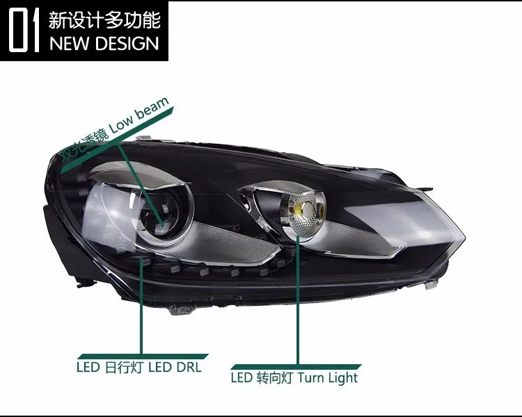 Автомобильный Стайлинг для автомобиля головной светильник для гольфа 6 для Mk6 головной светильник R20 светодиодный головной фонарь DRL H7 D2H HID tear eyes Bi Xenon