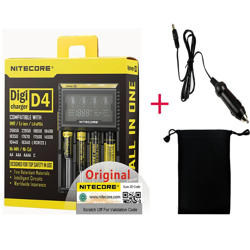 Оригинальное Nitecore D4 D2 Новое I4 Новое I2 Digi зарядное устройство lcd интеллектуальное Li-Ion AA AAA 18650 14500 16340 26650 быстрое зарядное устройство - Цвет: D4 car charger bag