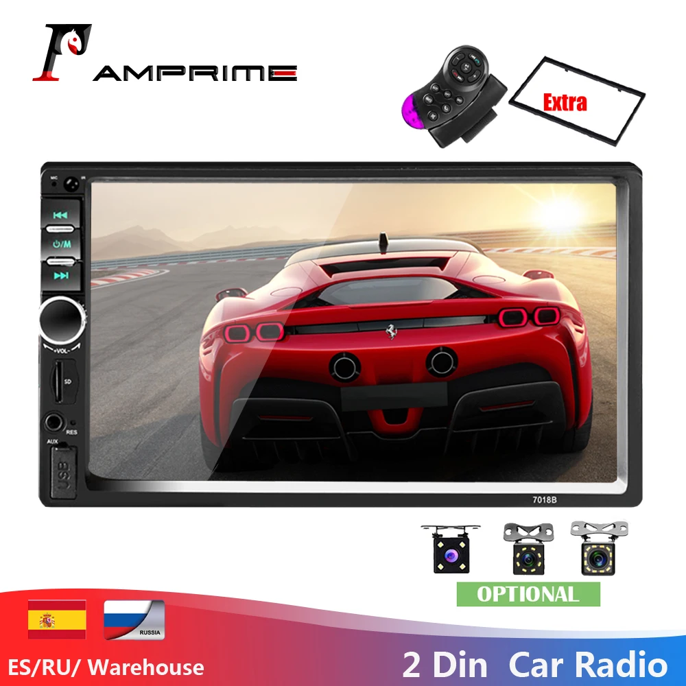 Cena AMPrime 7018B podwójny 2 Din samochodowy odtwarzacz wideo 7 ekran dotykowy odtwarzacz multimedialny odtwarzacz MP5 USB FM Bluetooth z kamerą tylną