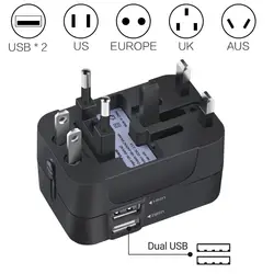 Travel Adapter во всем мире все в одном Зарядное устройство Путешествия стены AC Мощность переходник с двойной зарядка через usb Порты для США ЕС