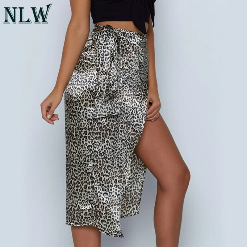 NLW юбка с высокой талией и бантом, Женская леопардовая расцветка, сексуальные юбки миди, высокая мода, зима осень, юбка, 3 цвета размера плюс