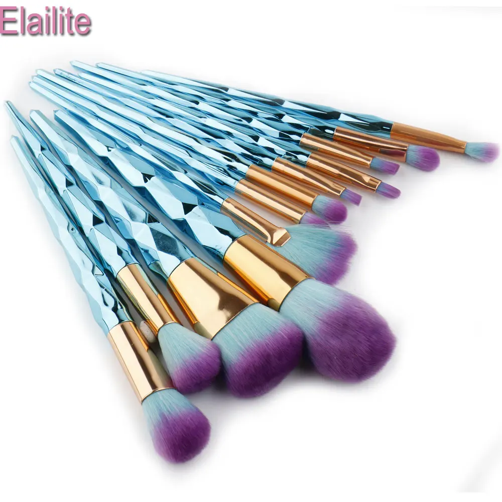 

Elailite 6-12Pcsprofessional makeup brush set unicorn rainbow diamond face eye powder foundation eyebrow make up brush kit tools